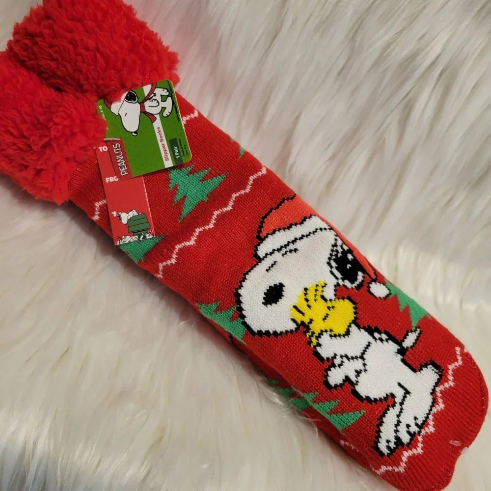 Peanuts Snoopy & Woodstock Christmas Slipper Socks